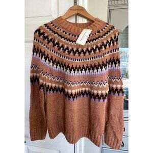 Love Tree Women's M Fair Isle Brown Crewneck Sweater NEW